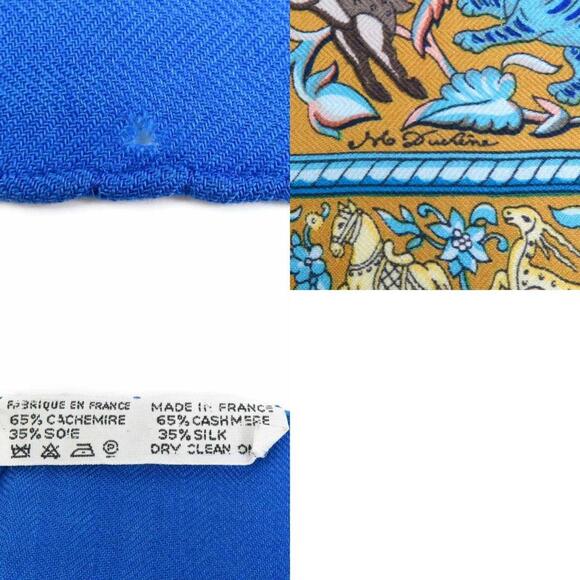 HERMÈS Shawl Stole Scarf CHASSE EN INDE Cashmere Silk Blue Multicolor E59361A - Picture 5 of 5